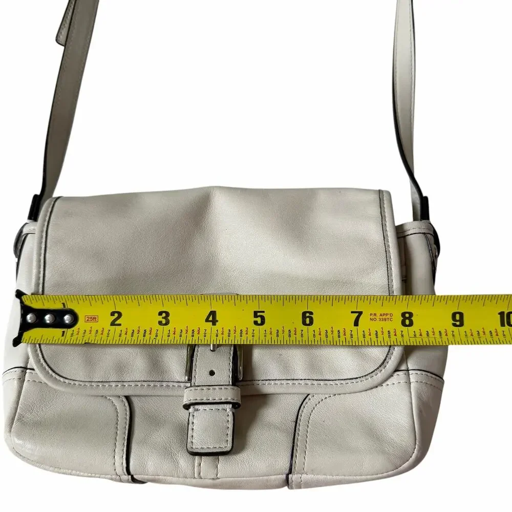 COACH Leather Crossbody Bag Ivory Cream Flap Buckle Vintage Shoulder Purse